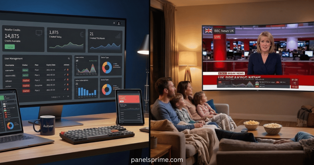 IPTV reseller business dashboard and UK streaming experience