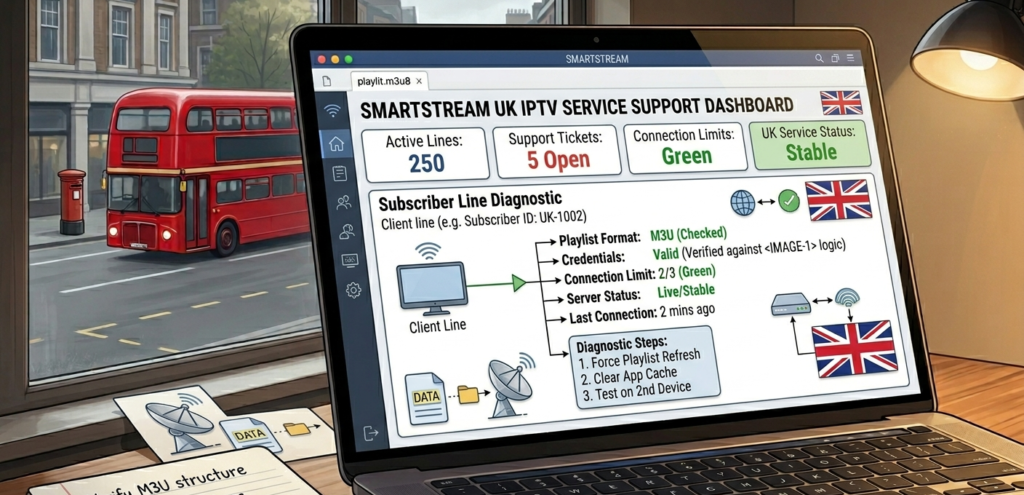 UK IPTV provider evaluation comparison showing server infrastructure uptime and reseller panel features