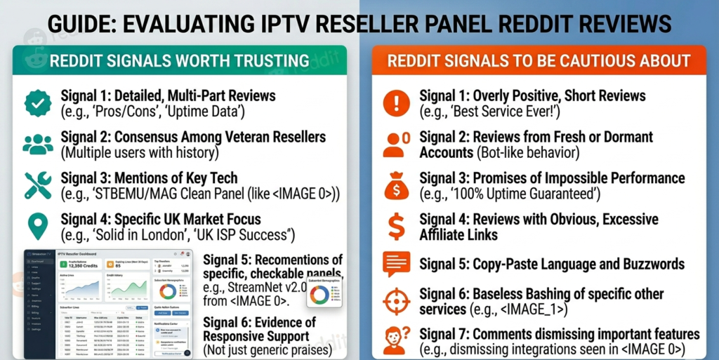 Guide to evaluating IPTV reseller panel Reddit reviews — what signals to trust and what to ignore as a UK reseller